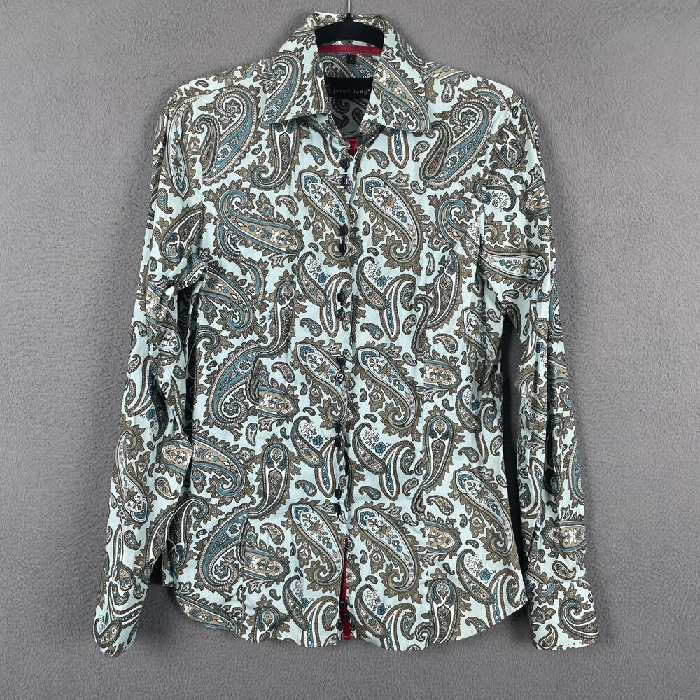 Jared Lang Button-Up Womens 4 Blue Paisley Collared Long Sleeve 100% Cotton